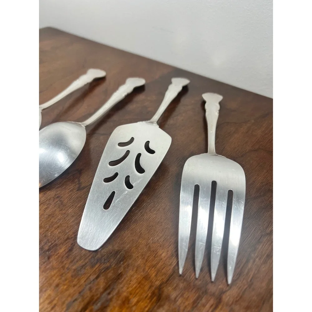 Towle Supreme Cutlery Silver Plated Vintage Serving Set Silver 4pc Floral Korea